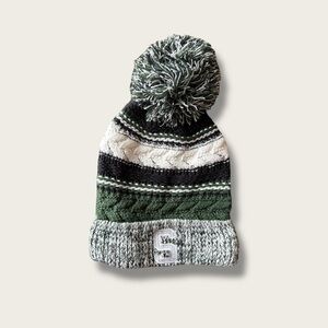 Sport-Tek Green, Black, and White Knit Pom-Pom Hat